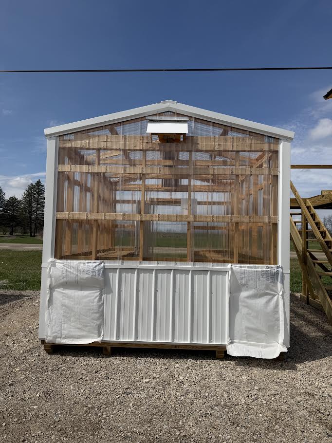 10×12 Greenhouse Potting Shed – White Steel – Vents & Benches*