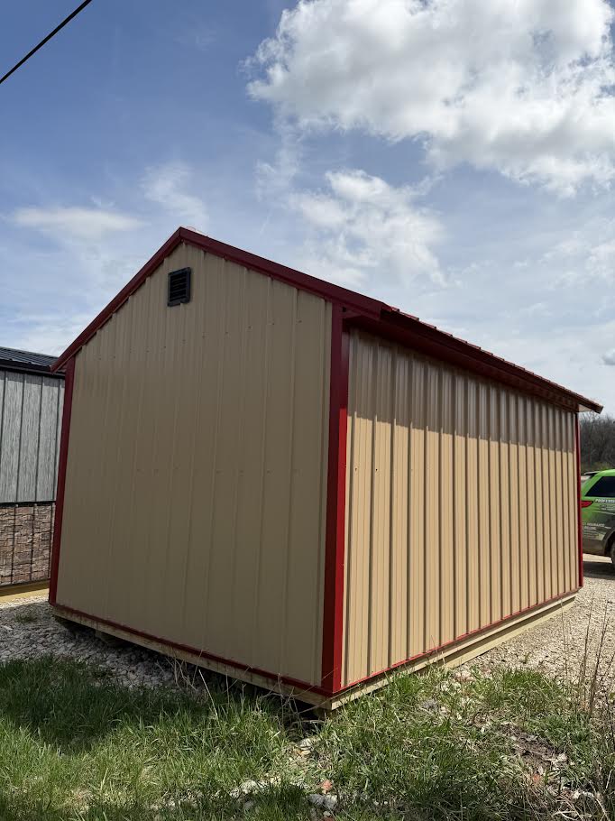 10×16 Steel Shed – Red Roof & Tan Sides*