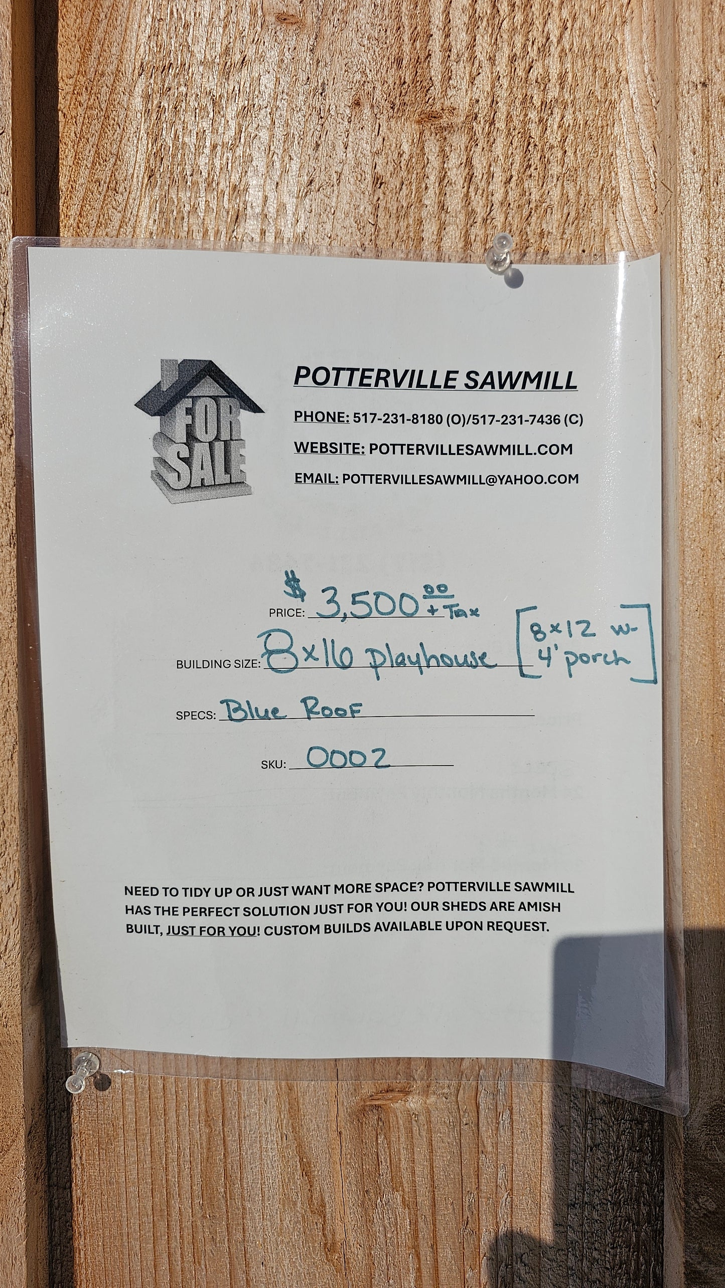 8×16 Playhouse (8×12) – 4′ Porch – Blue Roof