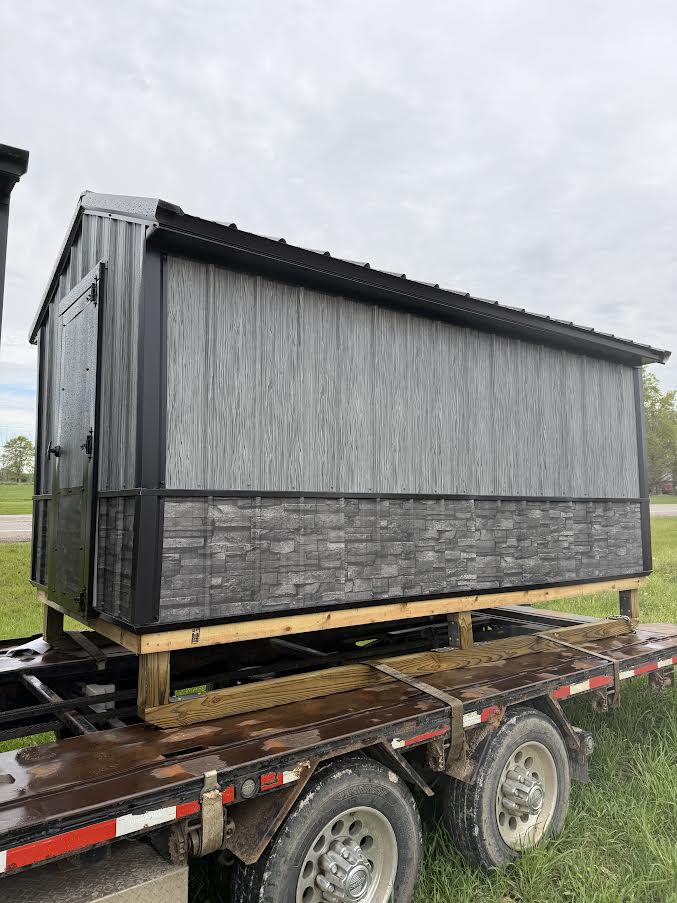 6' x 12' Amish-Built Chicken Coop with Modern Wood Grain & Stacked Stone Wainscoting*
