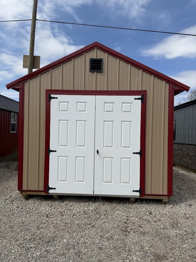 10×16 Steel Shed – Red Roof & Tan Sides*