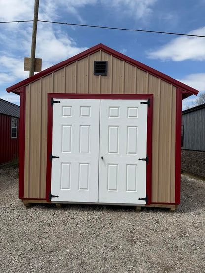 10×16 Steel Shed – Red Roof & Tan Sides*
