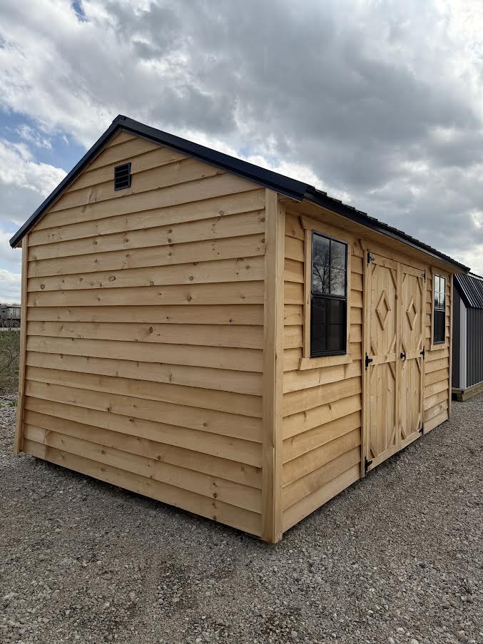 10' x 16' Amish-Built Rough Sawn Structure with French Double Doors & Steel Roof*