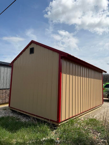 10×16 Steel Shed – Red Roof & Tan Sides*