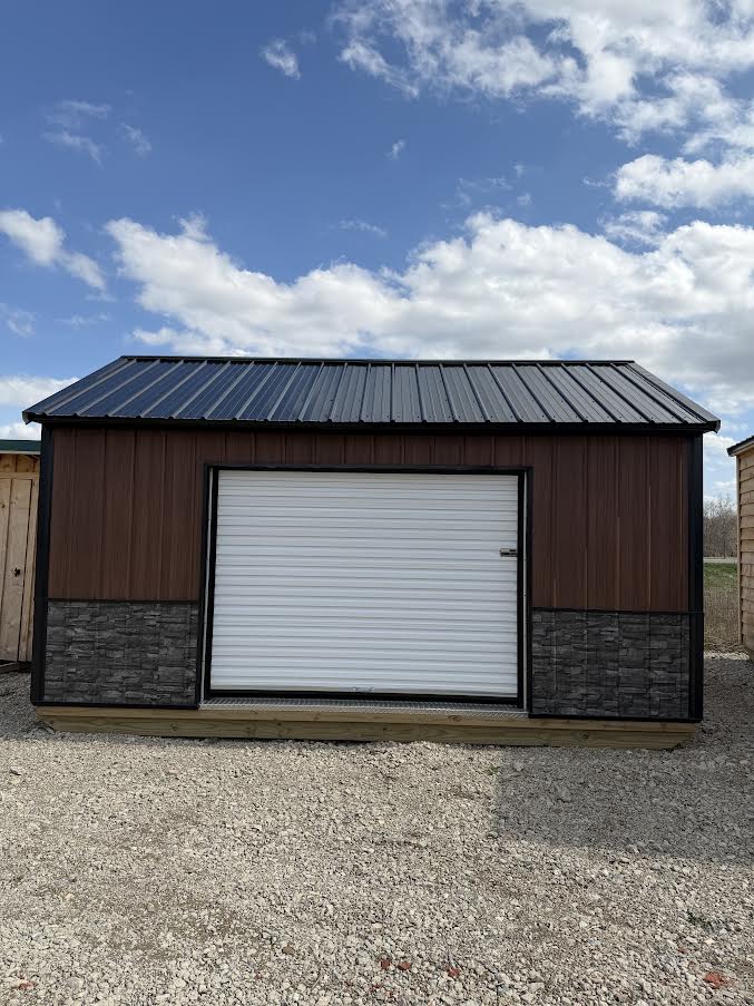 10' x 16' Amish-Built Steel Structure with Roll-Up Door, Windows & Modern Wainscoting*