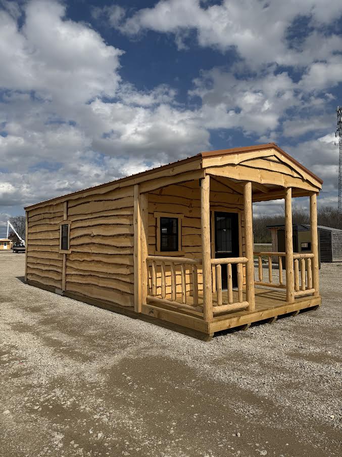 12' x 30' Amish-Built Live Edge Structure with Peeled Log Porch, Metal Roof & Wrapped Enclosure*