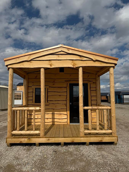 12' x 30' Amish-Built Live Edge Structure with Peeled Log Porch, Metal Roof & Wrapped Enclosure*
