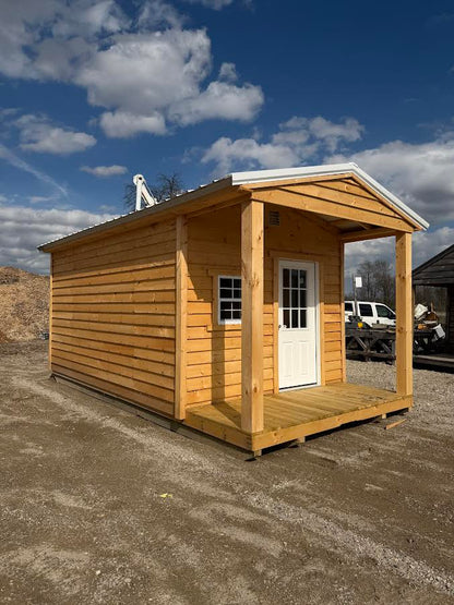 10' x 20' Amish-Built Rough Sawn Structure with Timber Frame Porch, Metal Roof & Wrapped Enclosure*