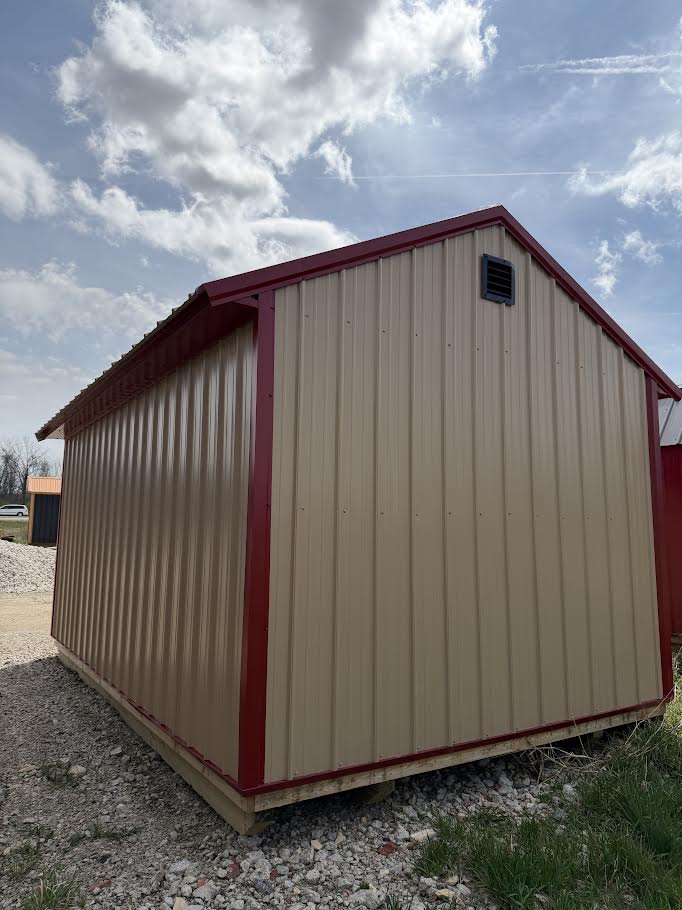10×16 Steel Shed – Red Roof & Tan Sides*
