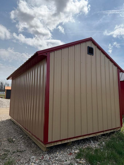 10×16 Steel Shed – Red Roof & Tan Sides*