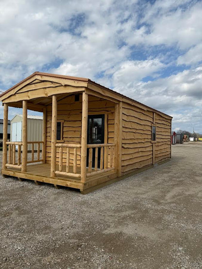 12' x 30' Amish-Built Live Edge Structure with Peeled Log Porch, Metal Roof & Wrapped Enclosure*