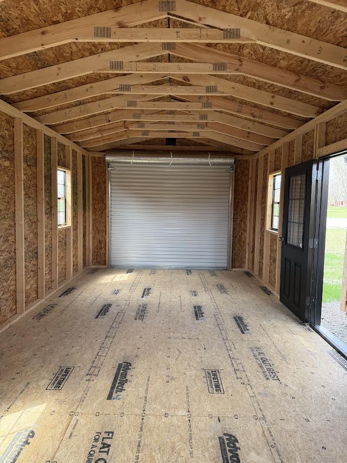 12'X24' Amish Made Steel Storage Building Stacked Stone/Woodgrain Wainscotting*