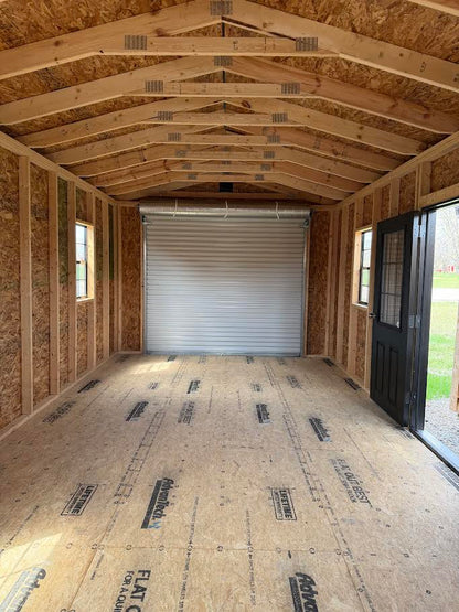 12'X24' Amish Made Steel Storage Building Stacked Stone/Woodgrain Wainscotting*