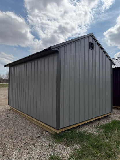 10×14 Steel Shed – 6′ Roll-Up Door & Side Entry with Glass*