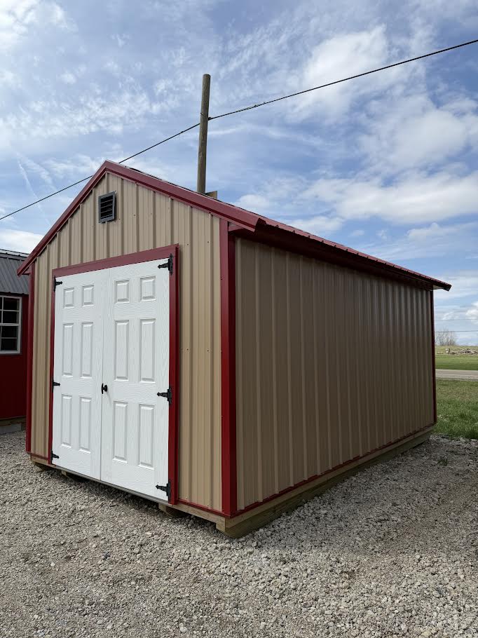 10×16 Steel Shed – Red Roof & Tan Sides*