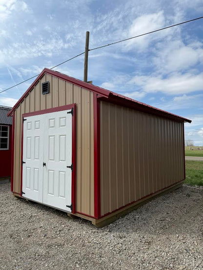 10×16 Steel Shed – Red Roof & Tan Sides*