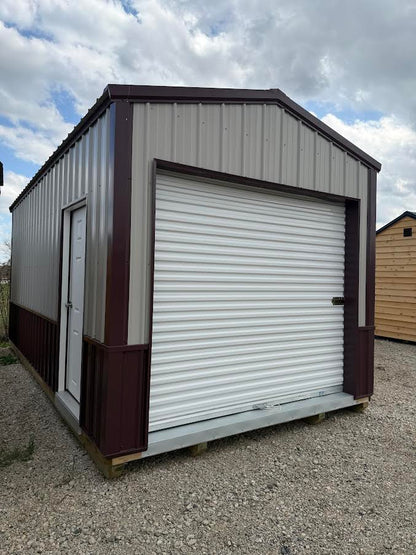 10' x 20' Amish-Built Metal Storage Building with Roll-Up Door & Wainscoting*