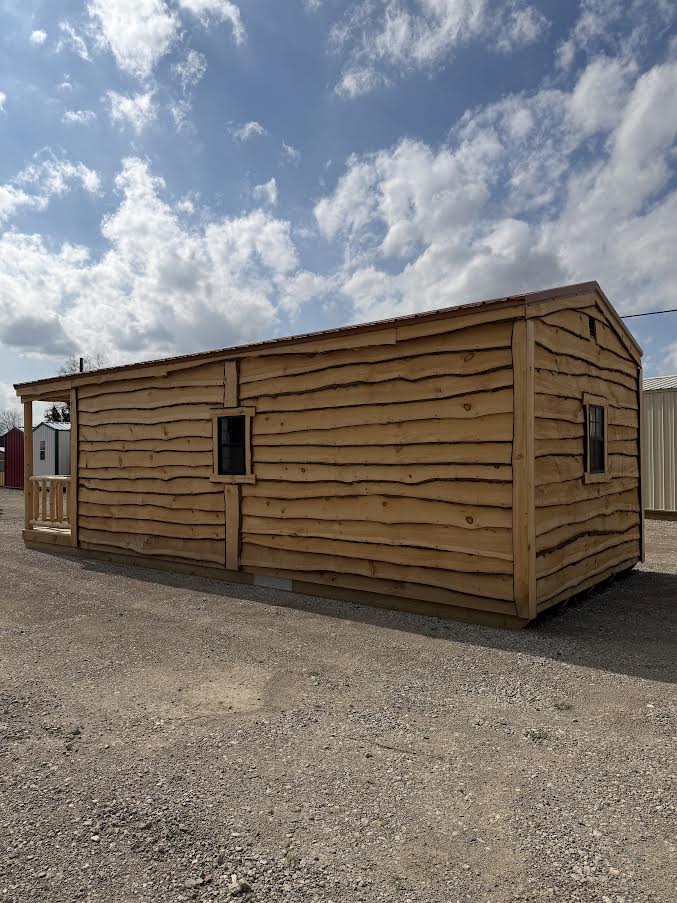 12' x 30' Amish-Built Live Edge Structure with Peeled Log Porch, Metal Roof & Wrapped Enclosure*