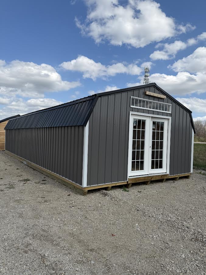 16' x 40' Amish-Built Metal Structure with Gambrel Roof, Garage Door & French Glass Entry*