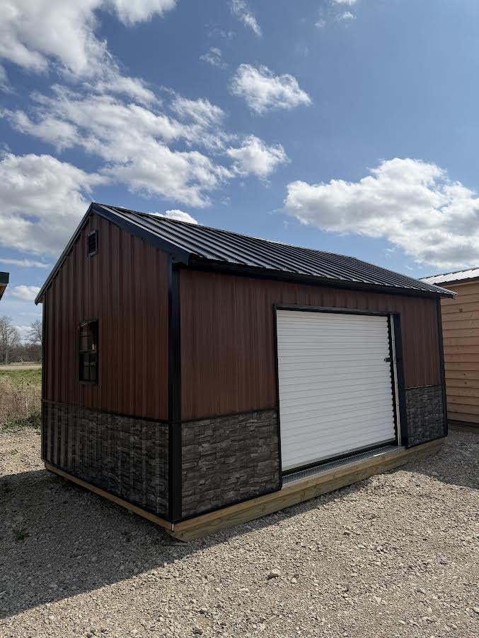 10' x 16' Amish-Built Steel Structure with Roll-Up Door, Windows & Modern Wainscoting*