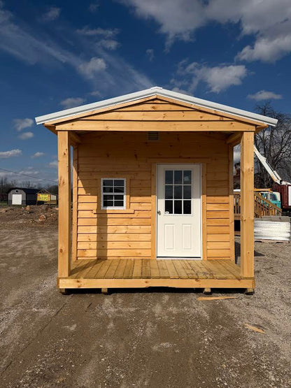 10' x 20' Amish-Built Rough Sawn Structure with Timber Frame Porch, Metal Roof & Wrapped Enclosure*