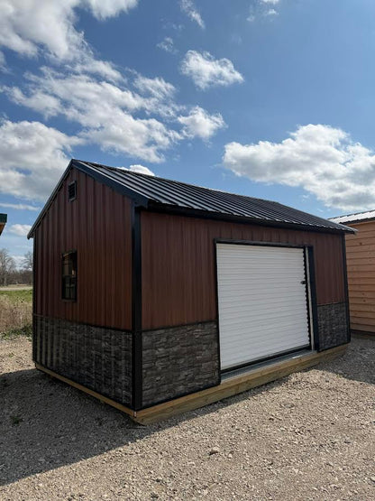 10' x 16' Amish-Built Steel Structure with Roll-Up Door, Windows & Modern Wainscoting*