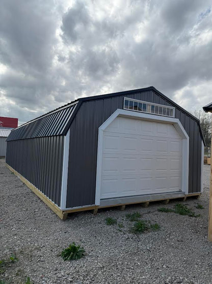 16' x 40' Amish-Built Metal Structure with Gambrel Roof, Garage Door & French Glass Entry*