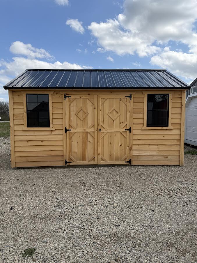 10' x 16' Amish-Built Rough Sawn Structure with French Double Doors & Steel Roof*