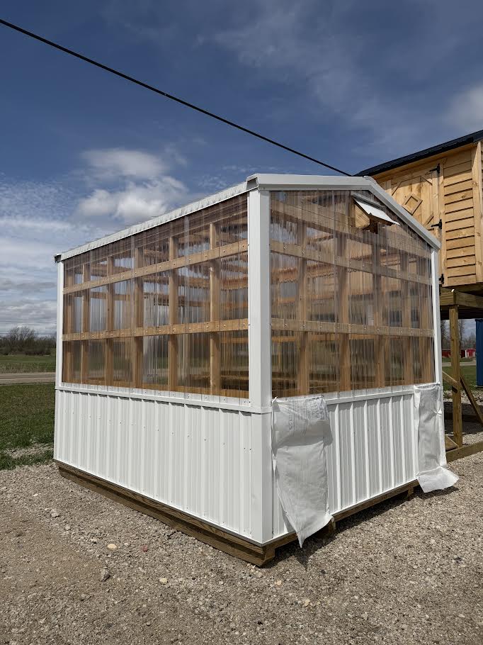 10×12 Greenhouse Potting Shed – White Steel – Vents & Benches*