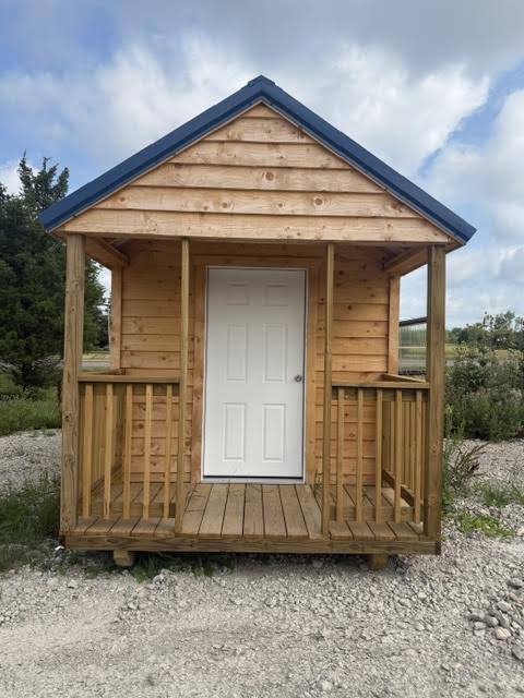 8x12 - 8x8 Amish Built Rough Sawn Structure 2 Windows with 4' Porch