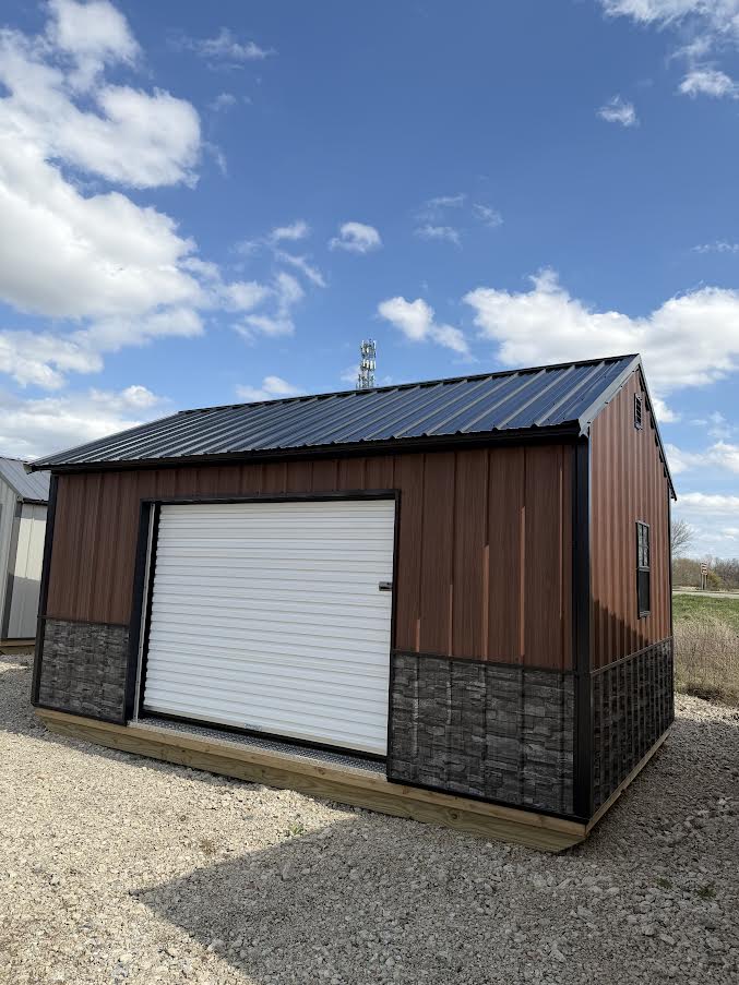 10' x 16' Amish-Built Steel Structure with Roll-Up Door, Windows & Modern Wainscoting*