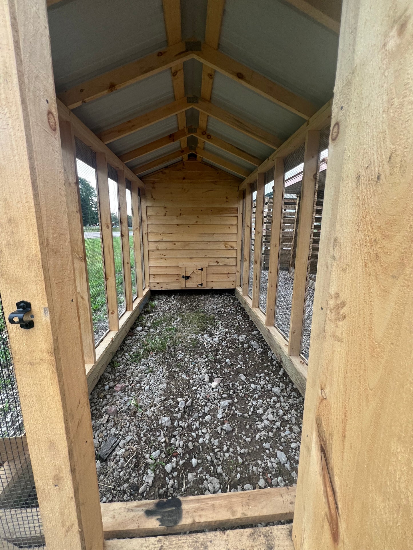 6x26 Rough Sawn Chicken Coop With Green Metal Roof