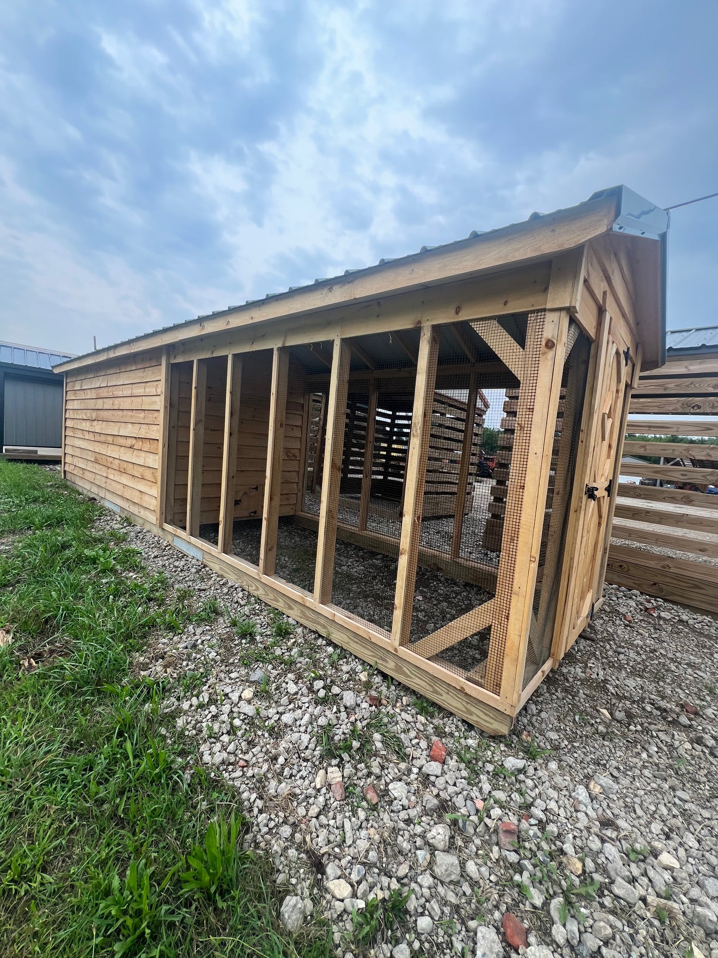 6x26 Rough Sawn Chicken Coop With Green Metal Roof