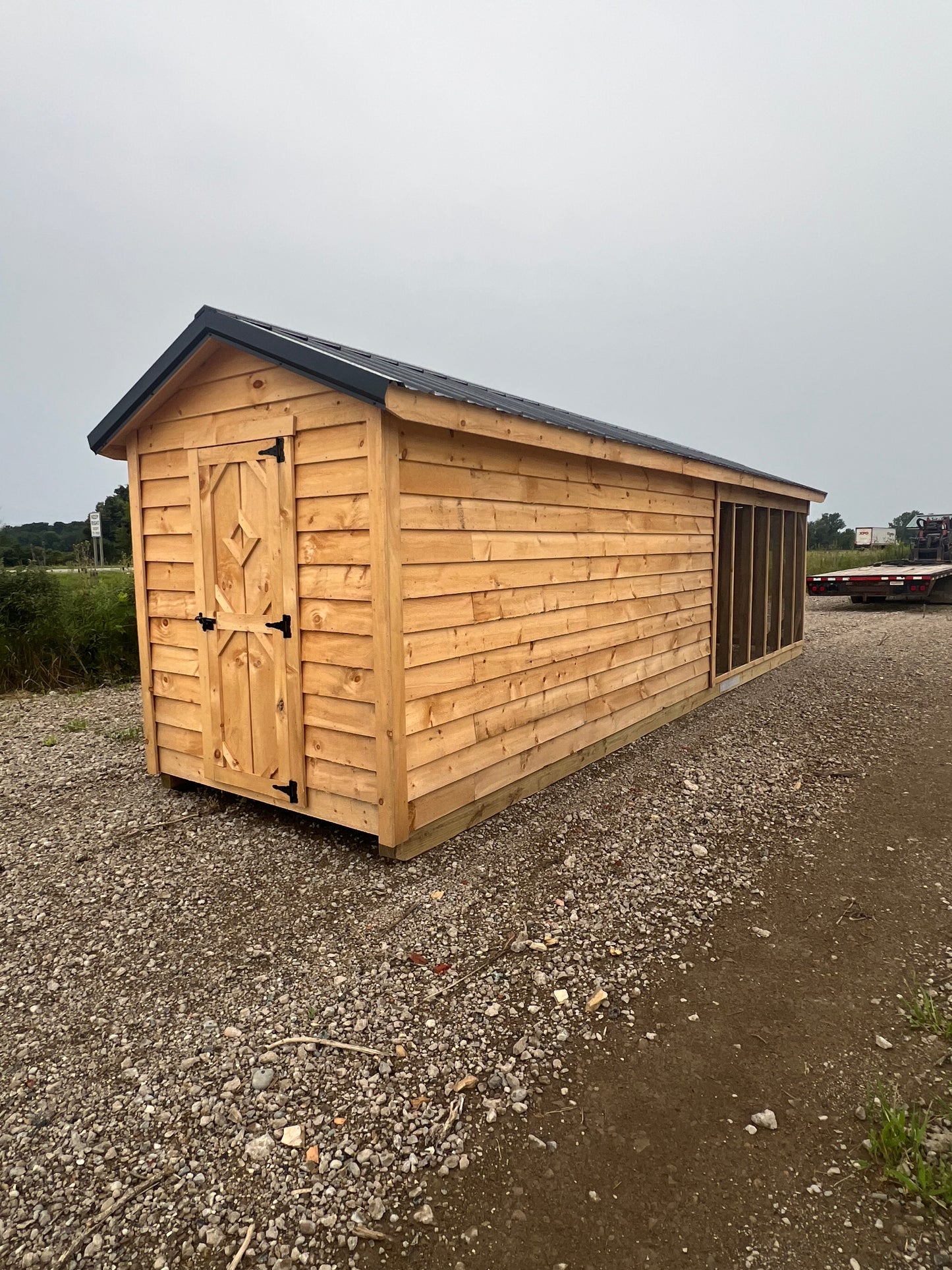 6x26 Rough Sawn Chicken Coop with Black Roof