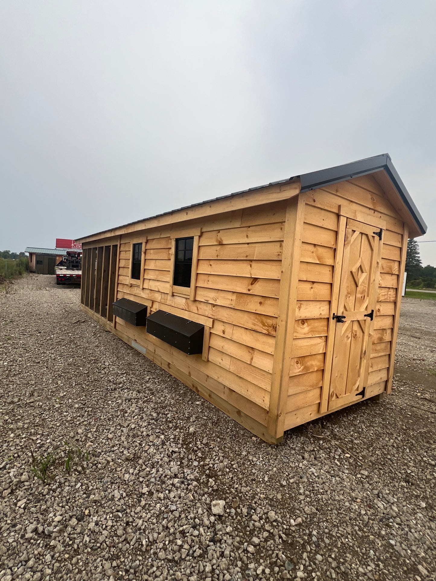 6x26 Rough Sawn Chicken Coop with Black Roof
