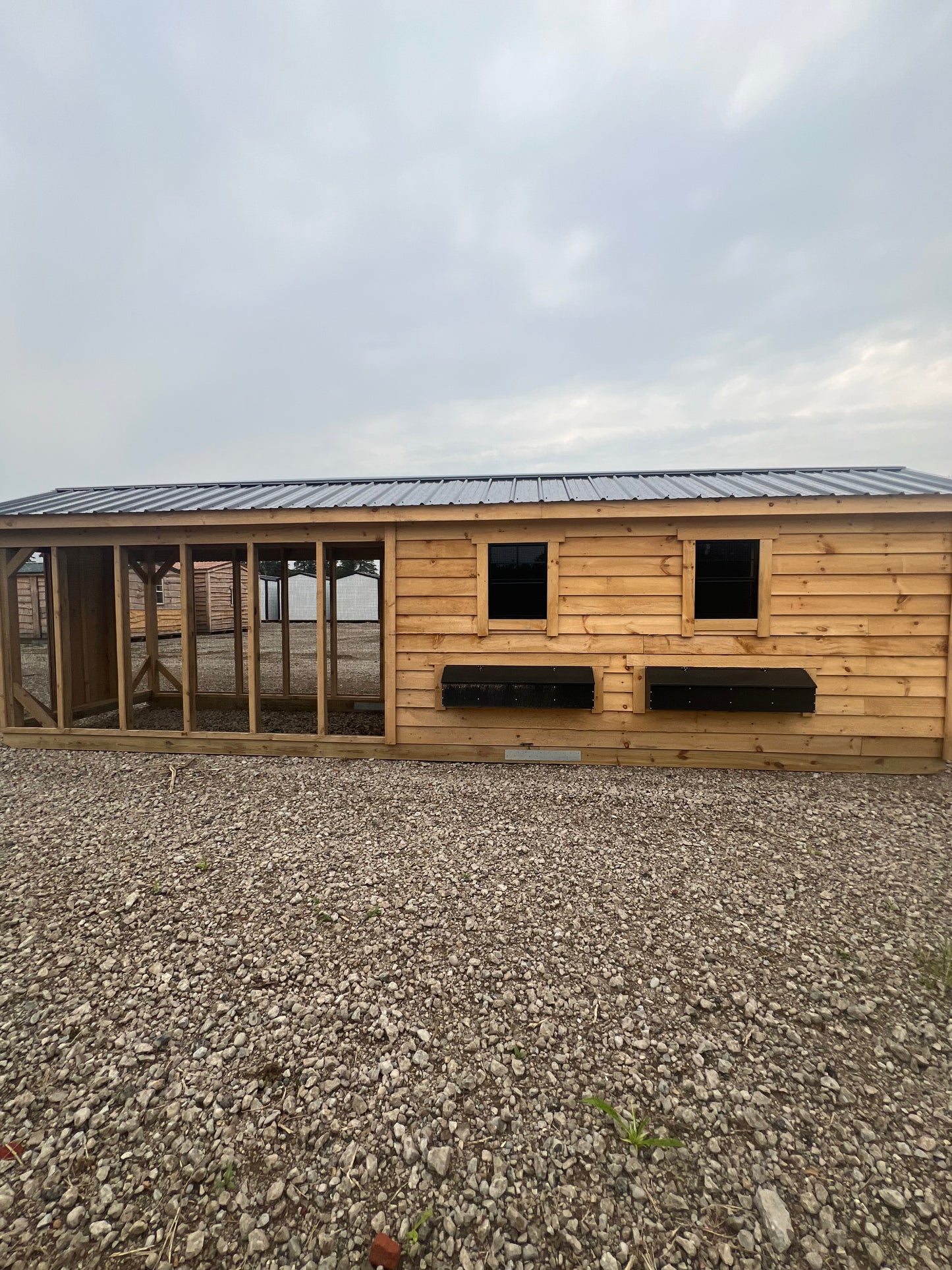 6x26 Rough Sawn Chicken Coop with Black Roof
