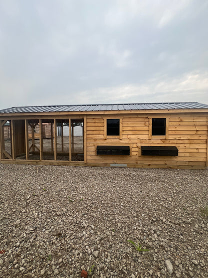 6x26 Rough Sawn Chicken Coop with Black Roof