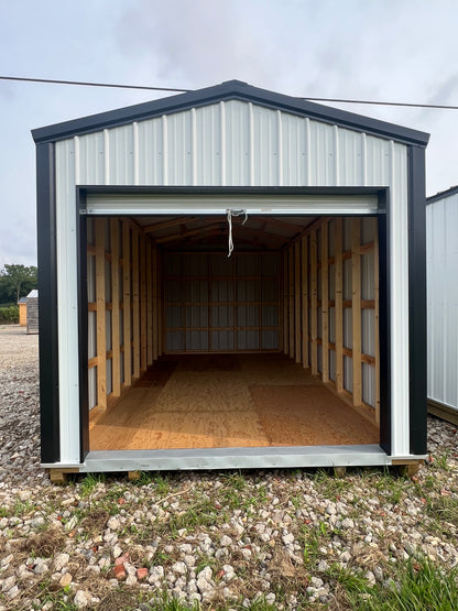 10x20 white steel shed with 8' roll up door