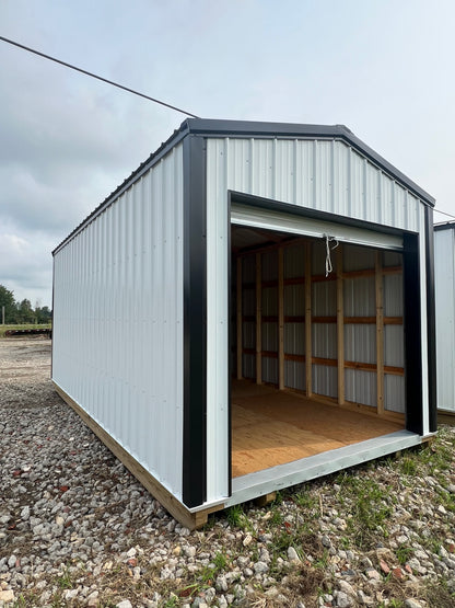 10x20 white steel shed with 8' roll up door
