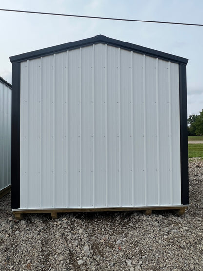 10x20 white steel shed with 8' roll up door