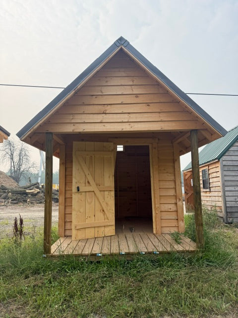 8x12 - 8x8 Enclosed Rough Sawn Amish Built Structure with Porch and Windows