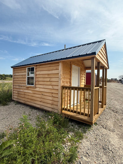 8x12 - 8x8 Amish Built Rough Sawn Structure 2 Windows with 4' Porch
