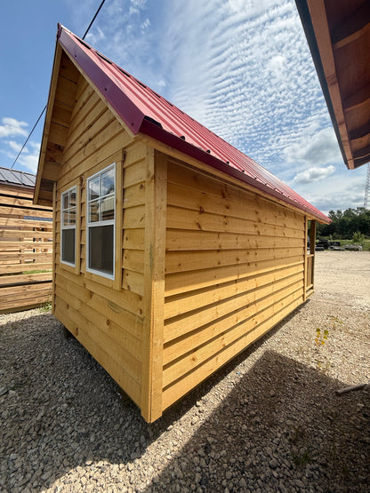 8x16 Amish Built Playhouse with a 4' Enclosed Porch, 3 Windows and Loft and Built in Features