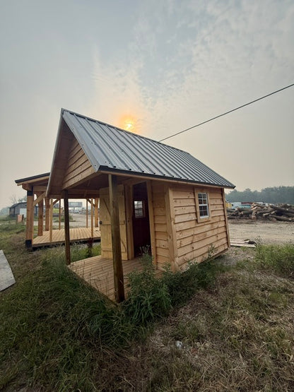 8x12 - 8x8 Enclosed Rough Sawn Amish Built Structure with Porch and Windows