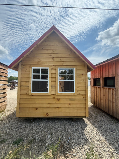 8x16 Amish Built Playhouse with a 4' Enclosed Porch, 3 Windows and Loft and Built in Features