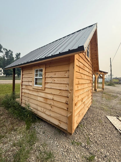 8x12 - 8x8 Enclosed Rough Sawn Amish Built Structure with Porch and Windows