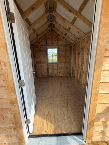 8x12 - 8x8 Amish Built Rough Sawn Structure 2 Windows with 4' Porch