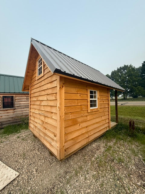 8x12 - 8x8 Enclosed Rough Sawn Amish Built Structure with Porch and Windows