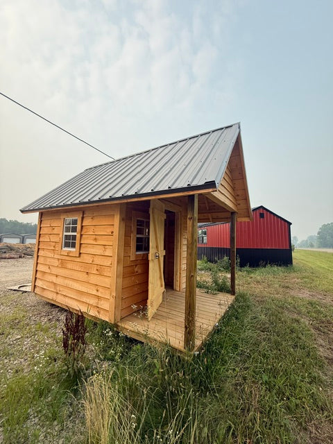 8x12 - 8x8 Enclosed Rough Sawn Amish Built Structure with Porch and Windows