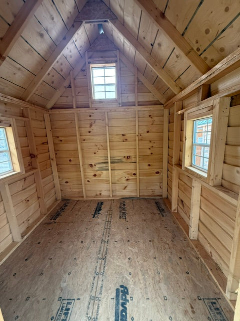 8x12 - 8x8 Enclosed Rough Sawn Amish Built Structure with Porch and Windows